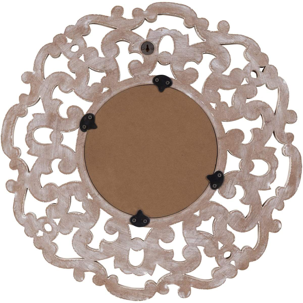 Surya Urvashi URV-001 Round Traditional Mirror With Beveled Glass -White Washed - Fifth and Modern