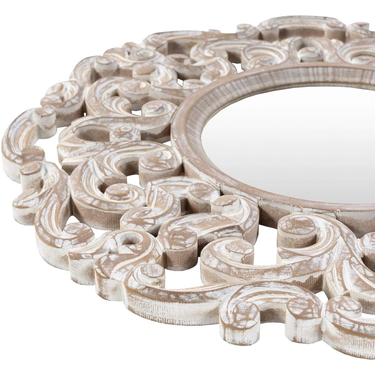 Surya Urvashi URV-001 Round Traditional Mirror With Beveled Glass -White Washed - Fifth and Modern